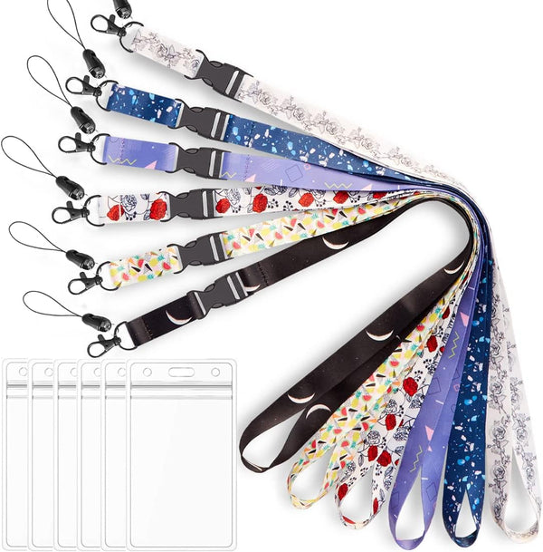 Lanyard with Badge Holder 6 Pack, Neck Lanyards in White and Black for Office, Cruise, Keys, Waterproof