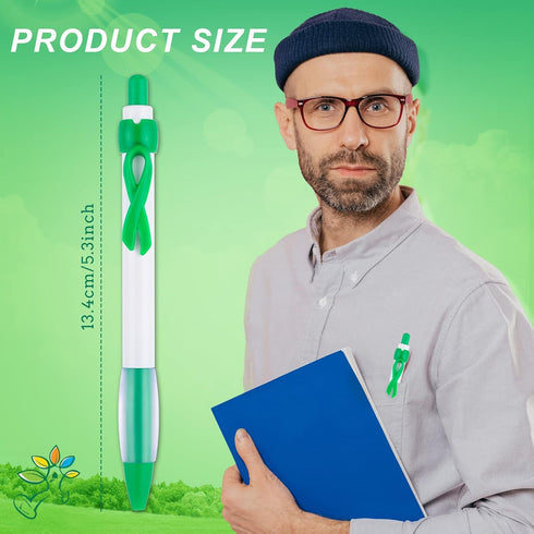 Mental Health Awareness Retractable Pen, Green Ribbon, Black Ink Ballpoint Pen Bulk for Charity Volunteers