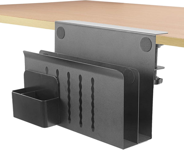 LUKETURE Desk Side Storage - Under Desk Laptop Holder, 2 Tier Steel Hanging Storage, No Drill Organizer, Black