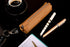 Leather Zippered Fountain Ballpoint Rollerball Pens and Pencils Case Holder Genuine Full Grain Soft Nappa Leather Tan