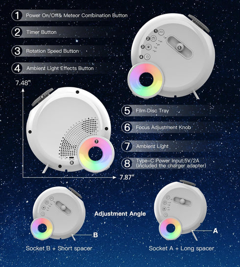 Bedroom,4K Knob,13 1 Noise,360 Galaxy Projector for Image Planetarium Projector Adjustable in Kids Night Light
