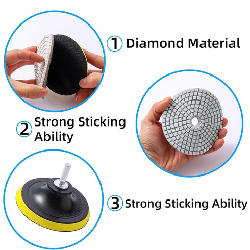 XKDOUS 13 Packs 4" Diamond Polishing Pads with Backer Pad, 50-8000 Grit Wet/Dry Polish Kit for Drill