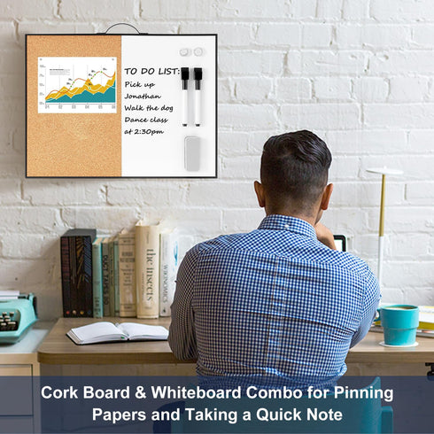 TSJ OFFICE Small Whiteboard Cork-Board, 12" X 16" Portable Aluminum Black Framed Magnetic Dry Erase Board