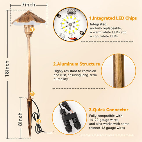 12V 3CCT 3000K-5000K 18 2 Pack LED Low Voltage Landscape Lighting, Landscape Lighting Kit with Connectors, Tall LED Low