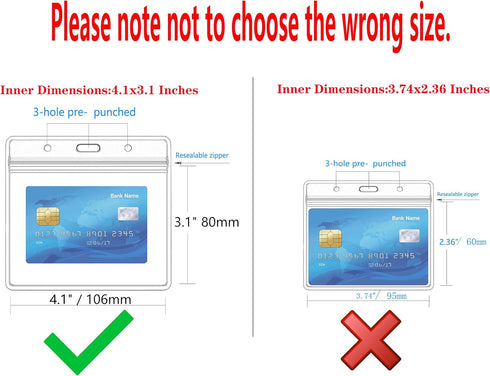 Thick Horizontal ID Card Name Tag Badge Holder, Waterproof Resealable Zip (Horizontal 4x3, 6 Packs)