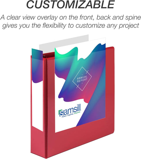 Samsill Economy 3 Ring Presentation View Binder, 2 Inch Round Ring – Holds 425 Sheets, Customizable Clear View Cover, Red by Samsill