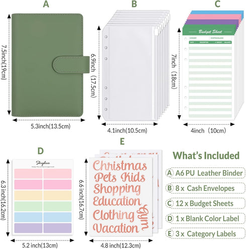SKYDUE Budget Binder with 8pcs Zipper Envelopes, 12pcs Expense Sheets & 24 Rose Gold Sticky Labels, Money Organizer for
