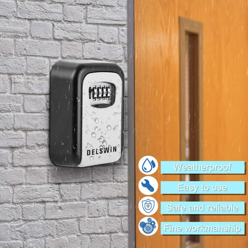 DELSWIN Wall Mounted Key Lock Box, Weatherproof Combo LockBox with 4-Digit Combination for Home, Airbnb, Hotel, School,