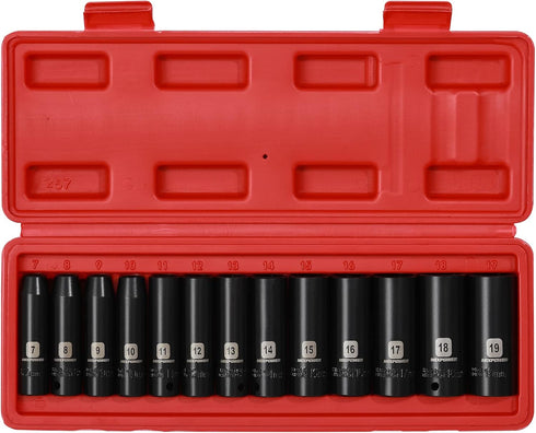 13 3/8-Inch Set, 7mm 19mm, 6 13 3/8" MIXPOWER Pieces Drive Deep Impact Socket to CR-V, Metric, Point, Deep, Pieces Dr.