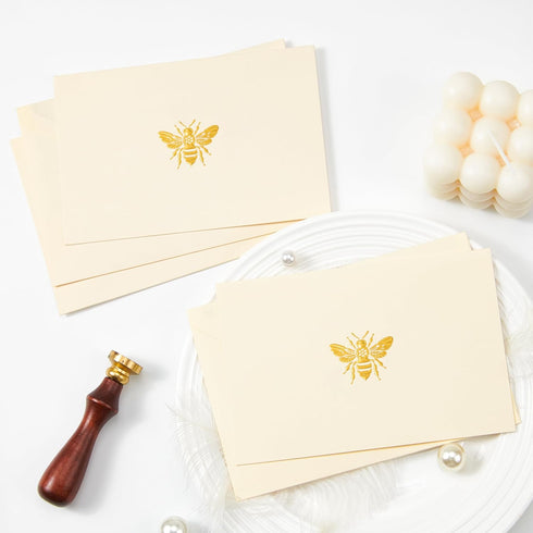 50 Pack 4x6, Crisky Blank Cards and Envelopes Embossed Gold Foil Bee Blank Greeting Cards Bulk for Wedding, Bridal