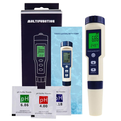 Water Quality Meter - IP67 PH Salinity TDS EC Conductivity Tester Pen for Water Analysis
