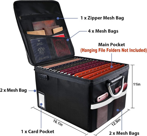 Fireproof Document File Organizer Box, Portable Storage Filing Cabinet Box with Lock for Hanging Letter/Legal Folder,