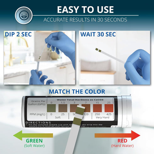 Water Hardness Test Kit - 200 Hard Water Test Strips with DoubleCheck and Sample Cup