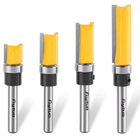 4PCS Pattern Flush Trim Router Bits Set, 1/4 Shank, Carbide Top Bearing Flush Trim Router Bits, Woodworking Milling