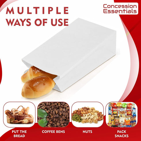 Concession Essentials 4 lb Packaging 1,200 - White Paper Bags Food Service Paper Bags for Bakery, Candy, Snacks
