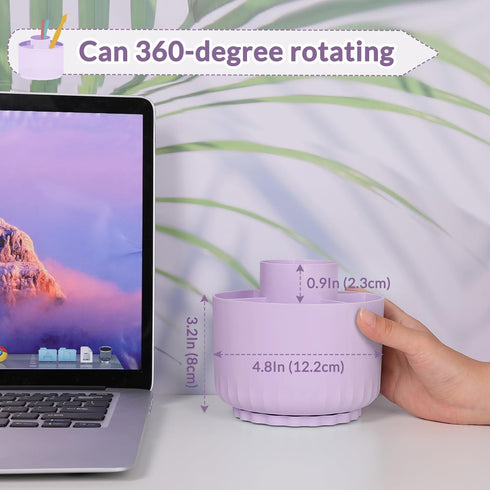 SKYDUE 360 Degree Rotating Desk Organizer, Dual-Purpose Pencil Pen Holder for Desktop, Rotating Desk Pen Organizer with 5 Slots Purple by SKYDUE