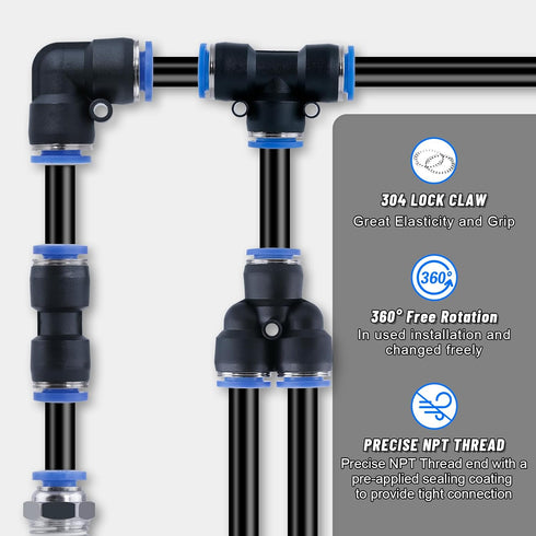 Air Line Tubing Kit: DOT 1/4 Inch OD 50 Feet with 15 Pcs Nylon Hose Tubing and Accessories