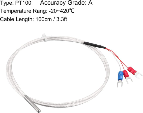 uxcell PT100 RTD Temperature Sensor Probe, 3 Wires Cable Thermocouple, Stainless Steel 100cm