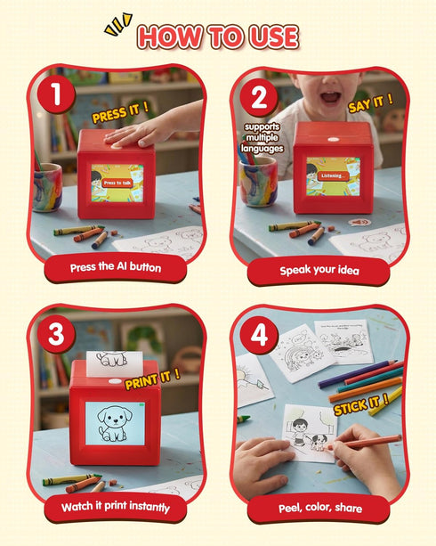Behcp 5 Smart AI Voice Sticker Printer Cube, Magic Thermal Sticker Maker with Display, Inkless Portable Sticker Cube