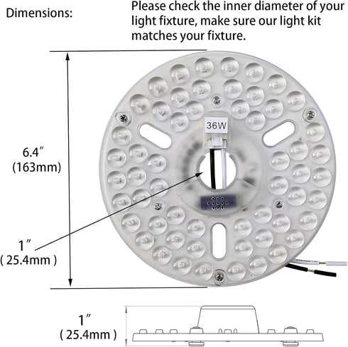 36W 6.4" Bulb Light,3 Dimmable Ceiling Fan Light Kit Replacement,Retrofit LED Light Engine Disc Board Panel for Flush