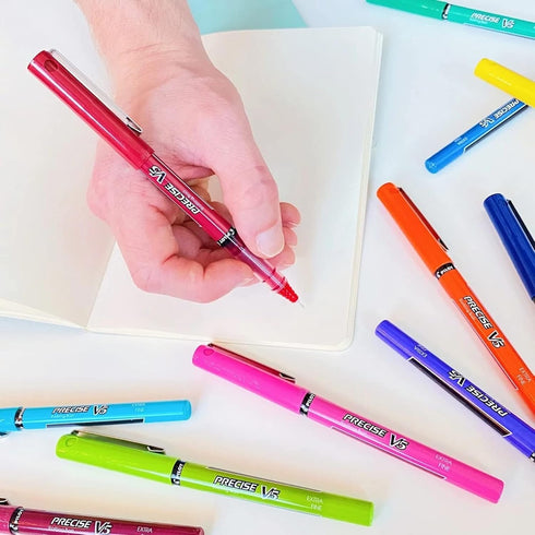 Pilot Precise V5 RT Refillable & Retractable Rolling Ball Pens, Extra Fine Point 0.5mm, Blue, Pack of 8