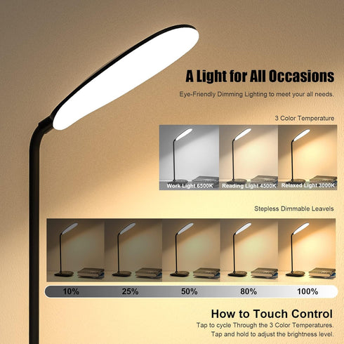 DEEPLITE Battery Operated Desk Lamp, LED Light with 3 Lighting Modes, Touch Control, Flexible Gooseneck for Reading.