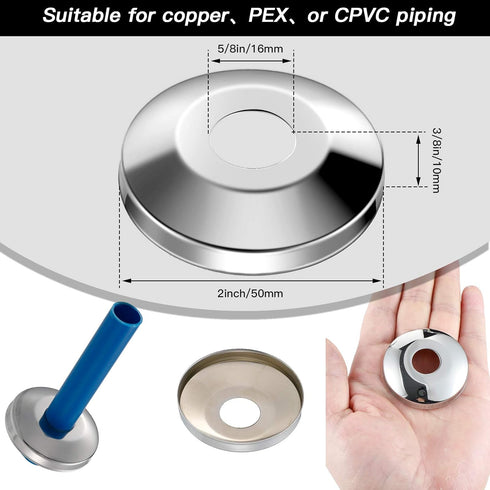 Honoson 1/2 Inches Escutcheon Flange Plate Pipe Cover for 5/8 Inches OD Copper, PEX, and PVC plumbing Pipe Stainless Steel Chrome Plated Escutcheon Pipe Wall Cover (36 Pieces)