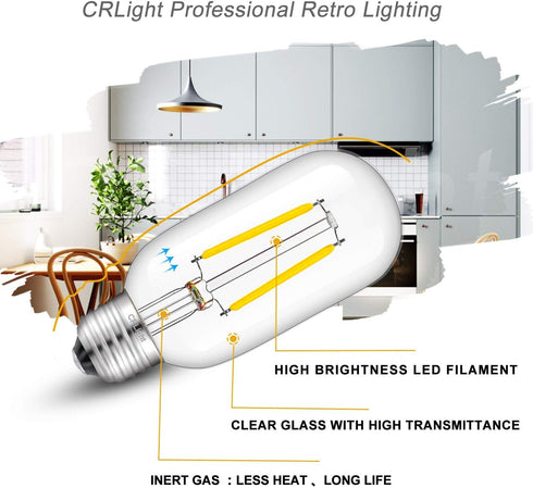CRLight LED Tubular Bulb, 4000K Daylight White, 30W Equivalent, 300 Lumens, E26 Base, 6 Pack