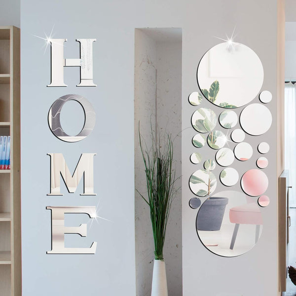 Zonon 30 Pcs Living Room Wall Decor, DIY Acrylic Mirror Wall Letter Signs Stickers for Home Bedroom Living Room