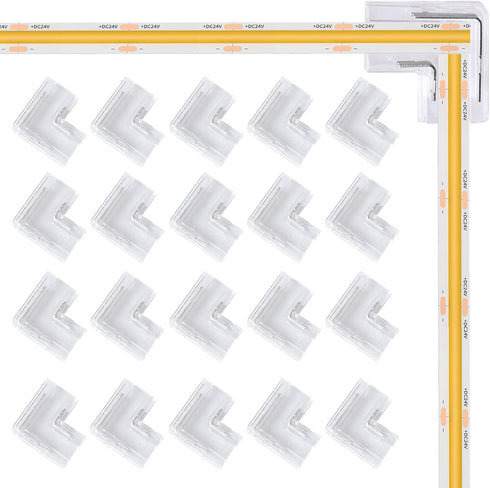 20pcs COB LED Light Strip Connectors, 8mm 2Pin, L-Shaped/Corner Connector LED Tape Light Connectors for DIY COB/SMD