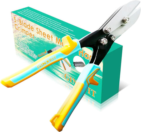 5 Blade Hand Crimper for Sheet Metal - Ductwork, HVAC, and Downspout Crimping Tool for 20ga Steel and 28ga Stainless