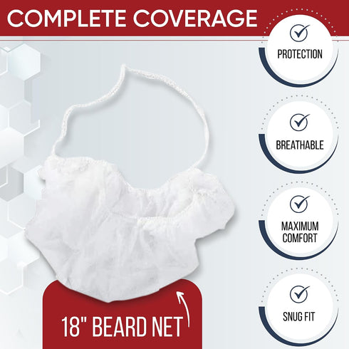 200 Pack 200 Pack, 18" Medical Nation Disposable Beard Nets for Men - Full Coverage Beard Covers, Breathable Beard