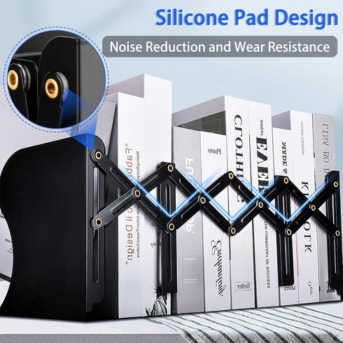 Carooyac Adjustable Metal Book Ends, Heavy Duty Decorative Bookends for Home Office, Kids Bookshelf, Magazine Holder