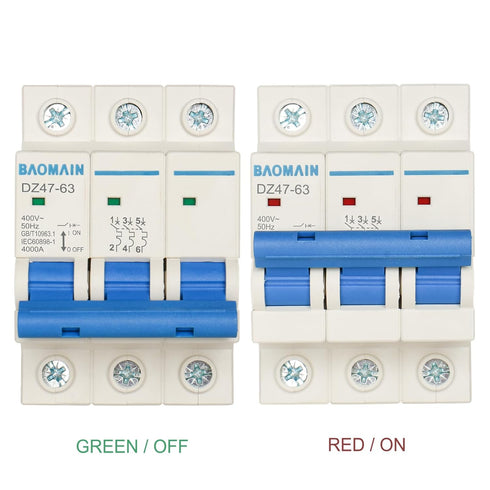 Baomain 3 Pole Miniature Circuit Breaker, 40A 400V DZ47-63, 4 kA AC MCB C40, DIN Rail Mount (C40, 40Amp)