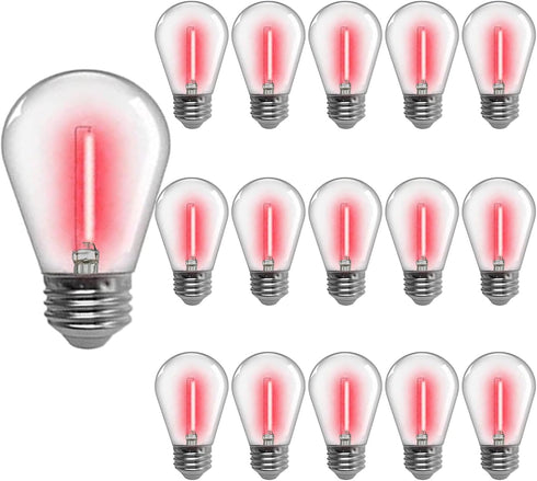 Red S14 LED Bulbs 1W, Outdoor String Lights, Shatterproof Replacement Bulbs, Waterproof E26 Base, 15 Pack