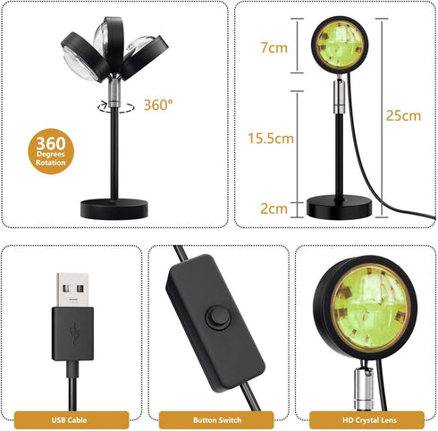 Sunset 16 360 Sunset Lamp Projection Spotlight with Remote RGB Colors for Influencer Video, Degree Rotation Light