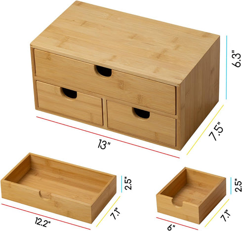 MEEDEN Bamboo Desk Organizer with Drawers - Desktop Storage Drawer Container for Office Home Toiletries Supplies