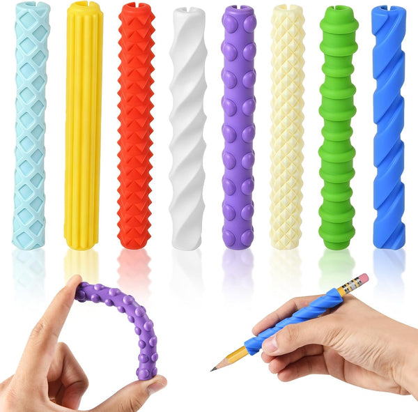 8-Pack Textured Silicone Pencil GripsSensory Fidget Sleeves for Kids& Adults,ADHD &Autism Anxiety