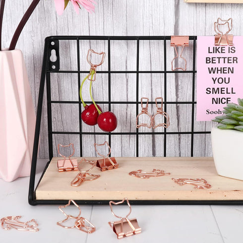 Whaline 80Pcs Cat Shaped Metal Binder Clips, Acrylic Crystal Box, 3 Design Rose Gold Cute Paper Clips for Gifts