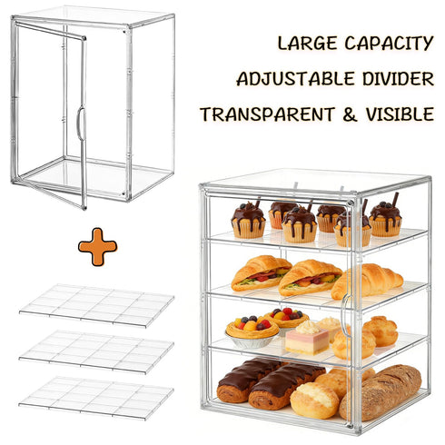 CAMBIODV Countertop,4 Muffins,Donut,15.75x11.81x9.84inch Pastry Display Case,Large Bread Box,Bakery Cookie Display