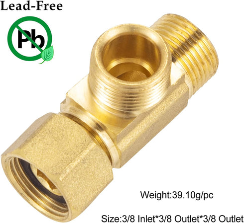 Lead-Free Brass Angle Stop Add-A-Tee Valve, 3/8-Inch Compression Inlet and Outlet, 2 Pack