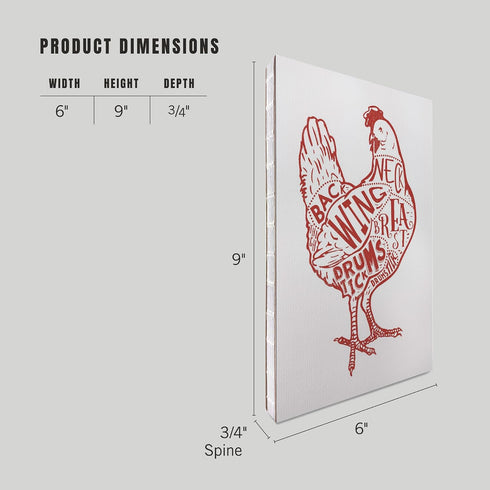 6x9 193 Lantern Press Chicken, Butchers Block Meat Cuts, Red Chicken on White (Lined Journal, Lay Flat, Pages, FSC