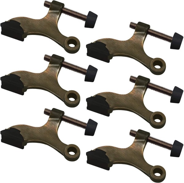 Nuk3y Heavy Duty Adjustable Door Stop, Hinge Pin (6 Pack, Antique Brass)