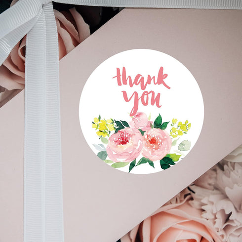 Pink Flower Thank You Stickers, 50PCS Self-Adhesive 2 Inch Labels for Wedding, Small Business, and Party Favors