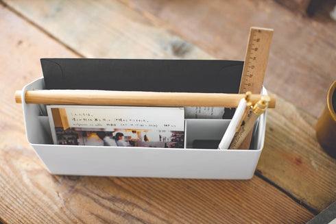 YAMAZAKI Home Desk Organizer, White Storage Solution for Office Supplies