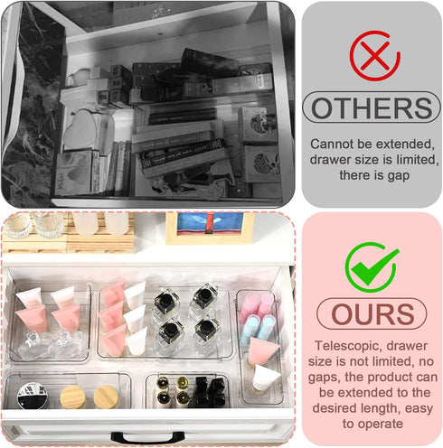 8 2-Size Pcs Mixed Extendable Clear Drawer Organizer, All Adjustable Vanity Storage Box, Desk Drawer Organizer, Acrylic
