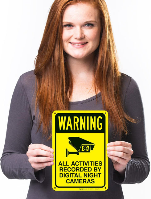 10x7 Inches, 55 Warning All Activities Recorded by Night Vision Cameras Sign, mil Thick HDPS (high Density