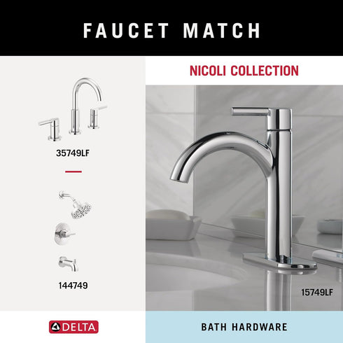 DELTA FAUCET NIC46-PC Nicoli Wall Mount Square Closed Towel Ring in Polished Chrome - Bath Hardware Accessory