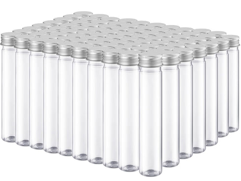Dandat 80 Pcs 65ml Clear Flat Plastic Test Tubes with Screw Caps for Sample Testing and Party Favors
