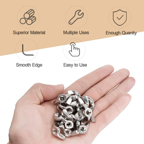 50PCS 1/4"-20 Stainless Steel Wing Nuts, 304 Butterfly Thumb Nuts for Machine, DIY, Furniture & Automotive